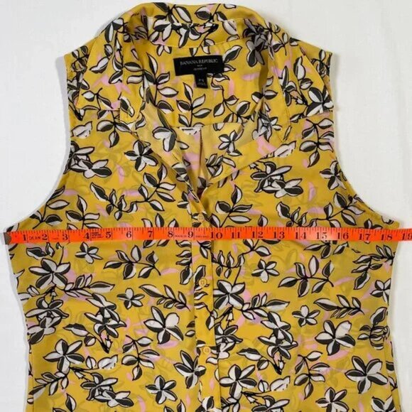 Banana Republic Yellow Floral Blouse Sleeveless Lightweight Size SP - Picture 8 of 14